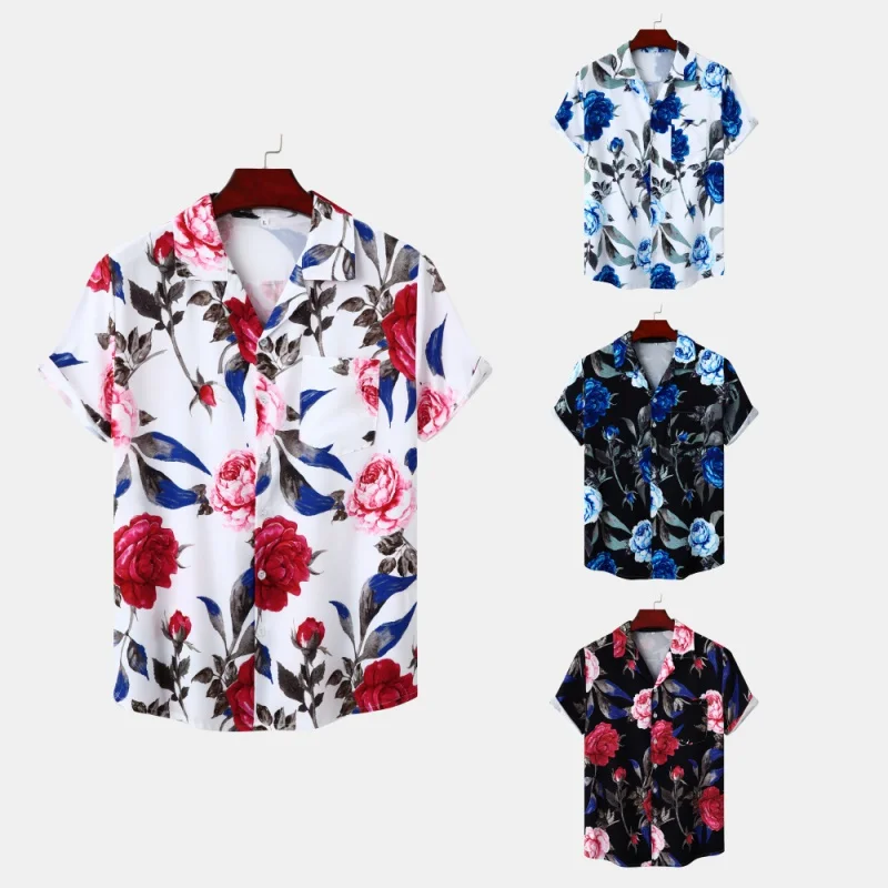 

SZYL-New Hawaiian Sublimation Transfer Men's Short Sleeve Beach Shirt Digital Printing Shirt One Piece Dropshipping