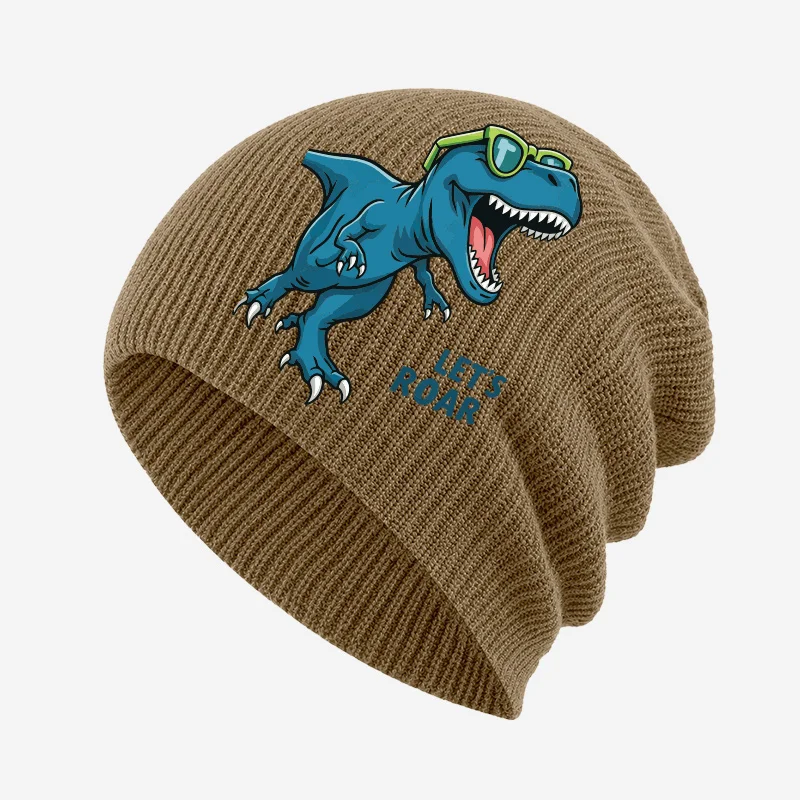Fun Eye‑Catching Toddler 1‑3Y Slouchy Knit Beanie Cool T‑Rex Dinosaur Graphic Print Soft Comfortable For Zoo Visit Boys Casual H view 4