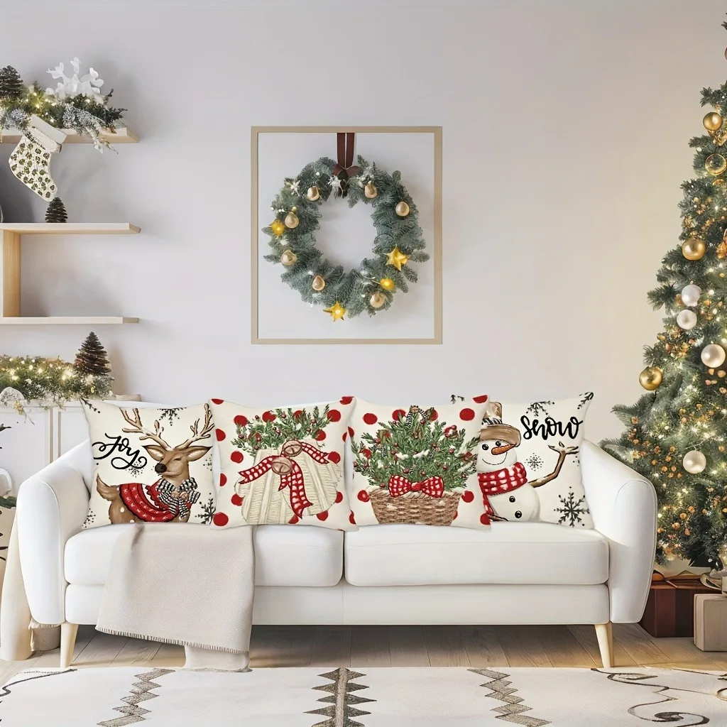 Christmas decoration pillow cover snowman reindeer pattern printing living room sofa cushion cover home room decoration
