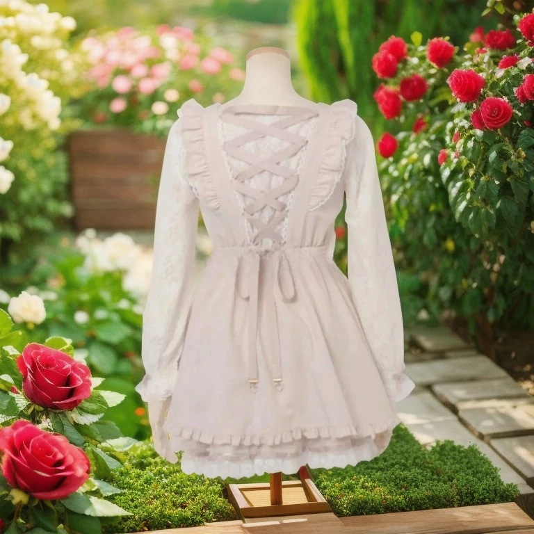 

Japanese Style Mass-Produced New Sweet Cute Girl Long-Sleeve High-Waist Dress Lolita Bow Dress and Short Skirt Two Piece Set