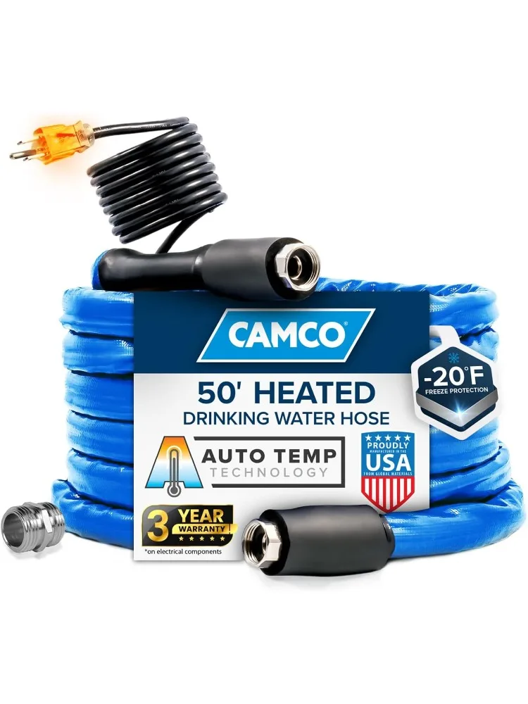 Selang Air Panas 50' untuk RV — Mencegah Pembekuan hingga -20 °   — Bersertifikat Untuk Air Minum & Bebas Timah — Cocok untuk Berkemah
