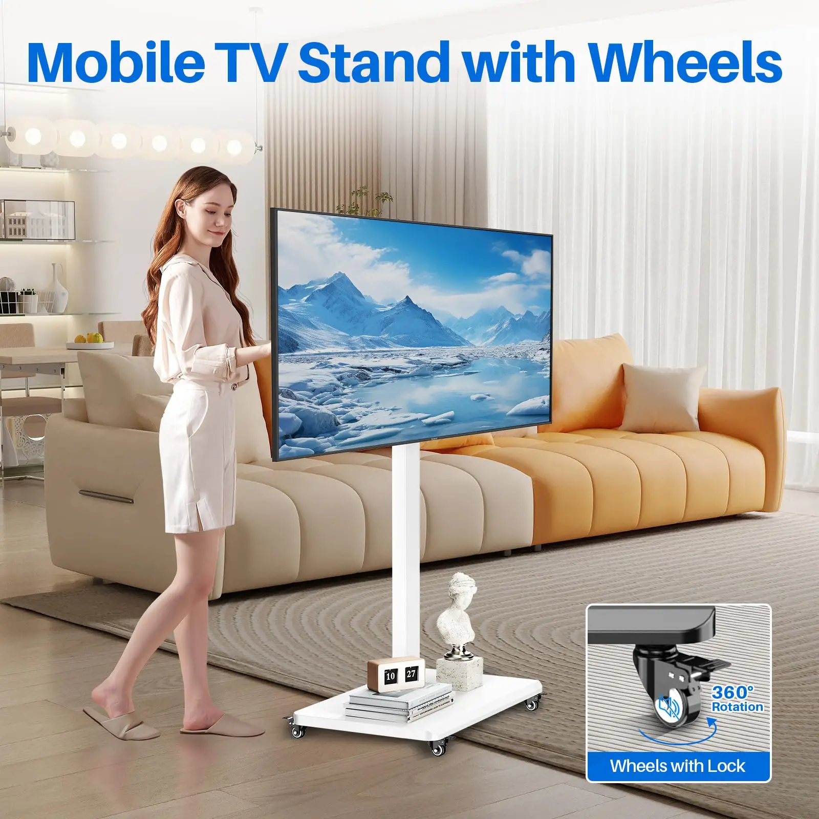 

Rolling TV Stand for 10-43 Inch TVs PC Portable Mobile TV Cart on Wheels Universal Monitor Screen Floor Stands with Swivel Mount