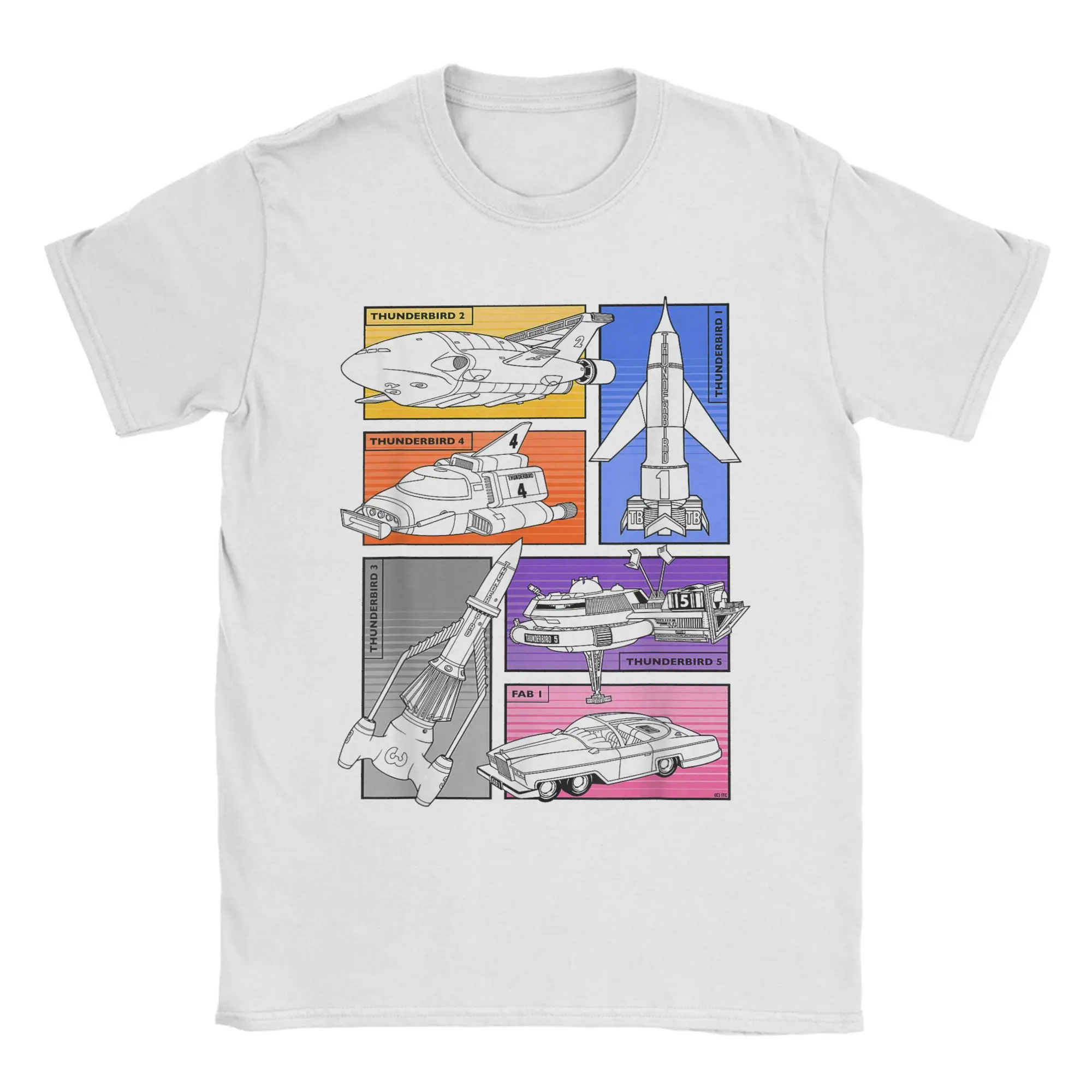 Men's T-Shirt Thunderbirds 1-5 FAB 1 Vehicle Colour Panels Awesome Cotton Tees Short Sleeve  T Shirt Crew Neck Clothing Printed