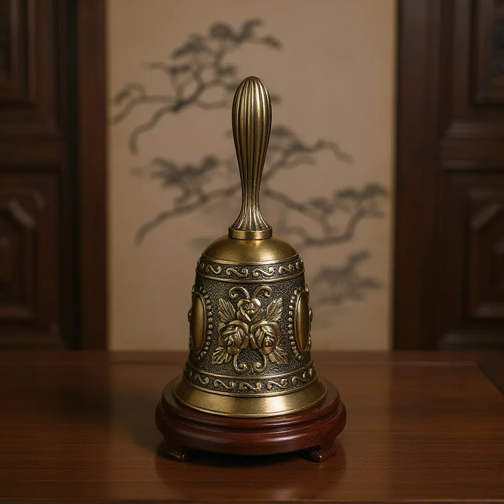 Multipurpose Metal Craft Bell with Ringing Tone Decorative Bell for Funeral Religion Ceremony Home Decor Vintage Bronze Bell