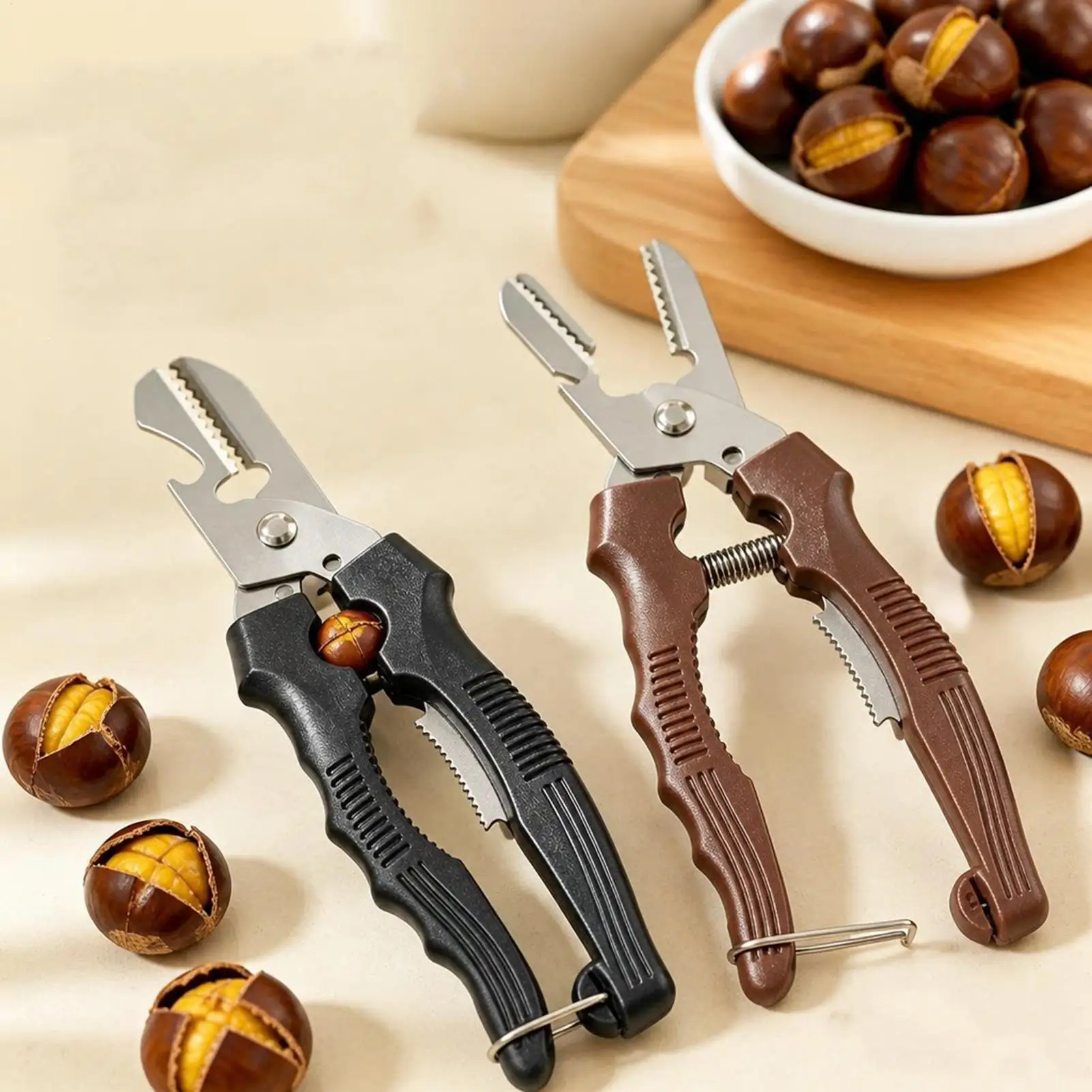 Stainless Steel Chestnut Cracker Chestnut Peeler 2 in 1 Nut Opener Serrated Cutter Shell Scoring Tool Kitchen Nut Cracker