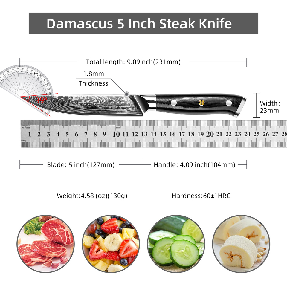  Sunnecko Utility Steak Knives 1-8PCS/Set Damascus Steel Chef's Table Meat Cutting Knife Sharp Tableware Kitchen Slicing Tools 