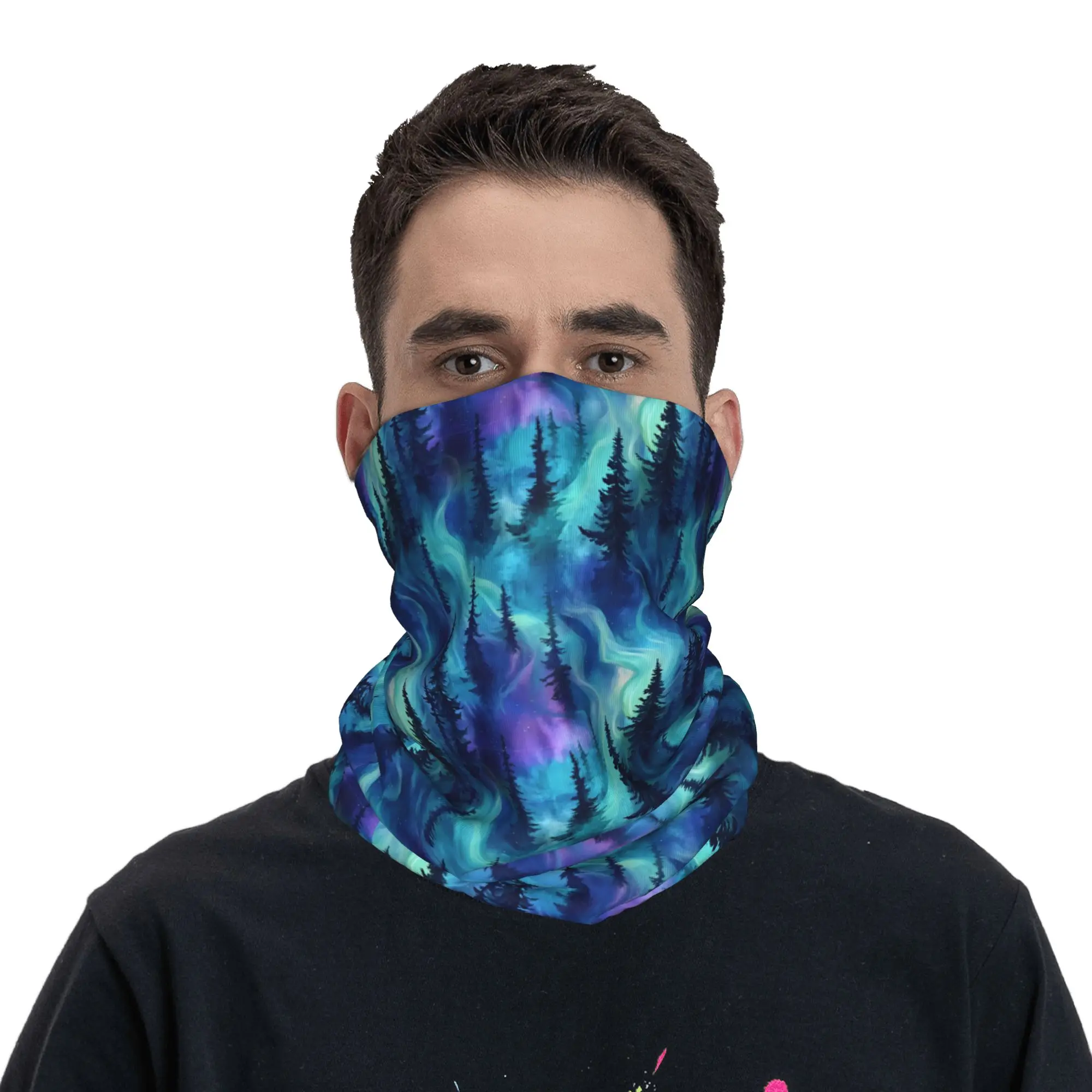 

Northern Lights Forest Pattern Neck Gaiter Men Women Windproof Winter Bandana Scarf for Cycling