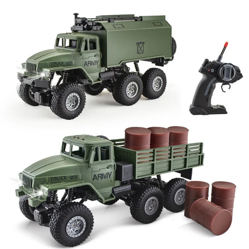 

1:16 6-Wheeled Military Transport Vehicle, Rechargeable Off-Road Simulated Climbing RC Car with LED Light Bar
