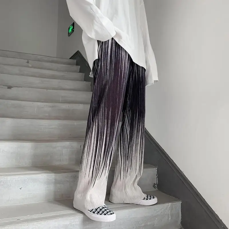 Summer Silk Pleated Man Casual Pants Harajuku Wide Leg Oversize Pants Streetwear Vintage Y2k Pants Clothes Trousers  2022 New