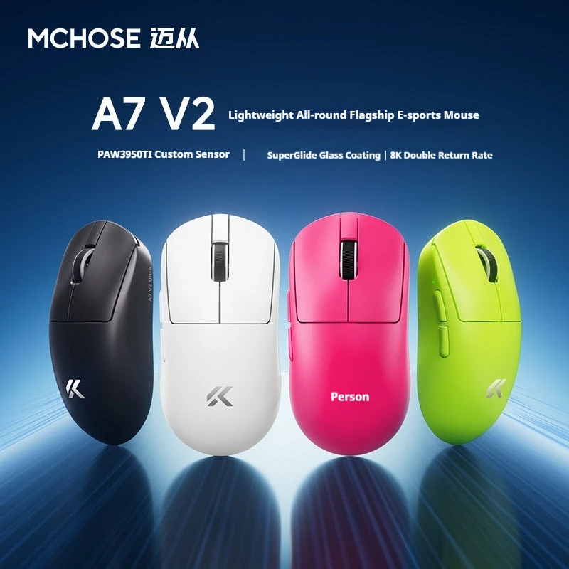 Mchose A7v2 Wireless Gaming Mouse Lightweight 3 Mode Connection 3395 Sensor Super Glide Coating For Office E-Sports Use
