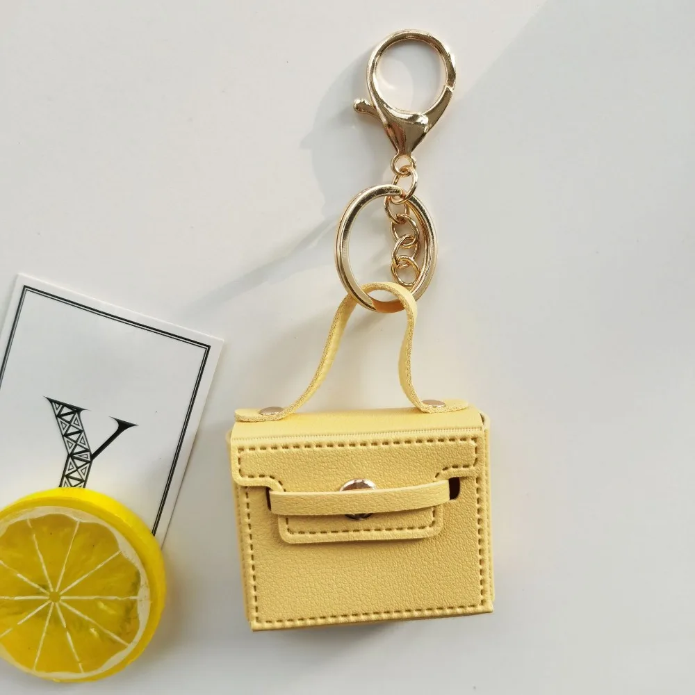 Solid Color Coin Purse Keychain Gift PU Leather Wallet Mini Bag Bag Pendant Earphone Storage Bag Small Square Bag Children