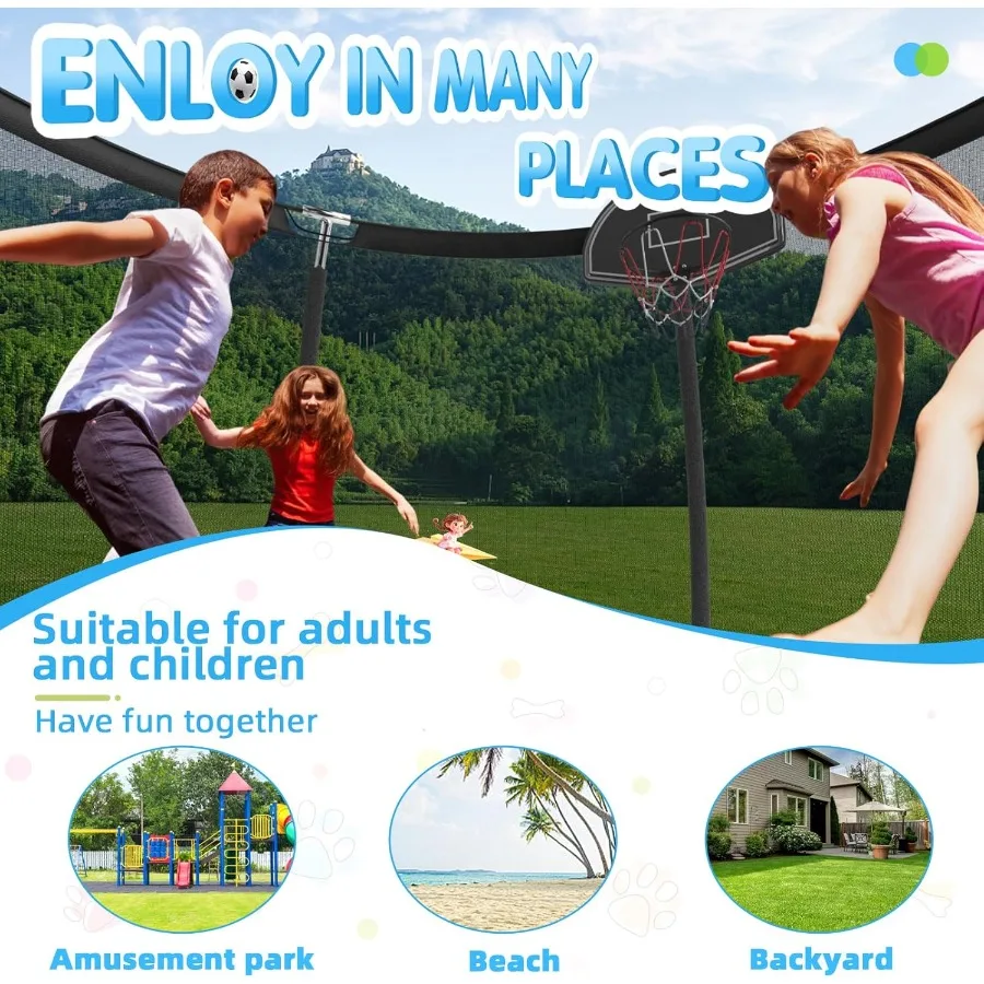 แทรมโพลีนกลางแจ้งขนาด 14 ฟุต 12 ฟุต 10 ฟุต 8 ฟุต สำหรับเด็กและผู้ใหญ่ พร้อมตาข่ายนิรภัย รับน้ำหนักได้สูงสุด 300-1000 ปอนด์ เหมาะสำหรับสนามหลังบ้าน
