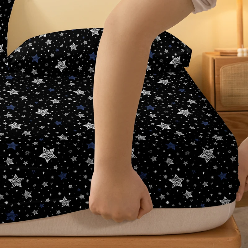 1 Simple modern stars printed matte Fitted Sheet, bedroom printed bed cover, bedding (excluding pillowcases)