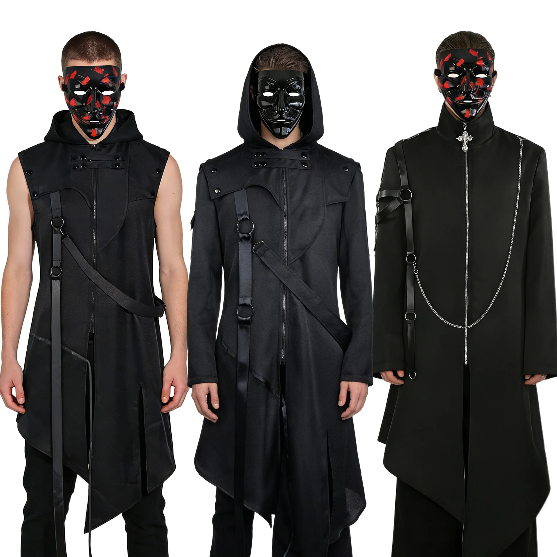 Medieval Renaissance Cosplay Punk Jacket Vintage Gothic Black Long Jacket Costume Halloween Party Outfits Men Women