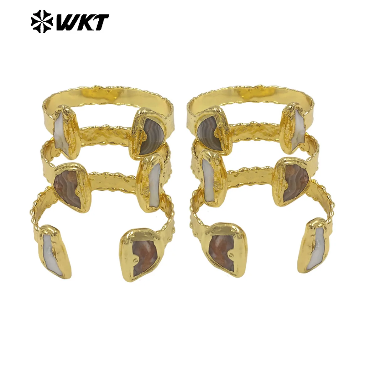 MPB137 Fresh Design Gold Electroplated Natural Stone And Pearl Bangles Adjustable Size As Female Vintage Style Accessory