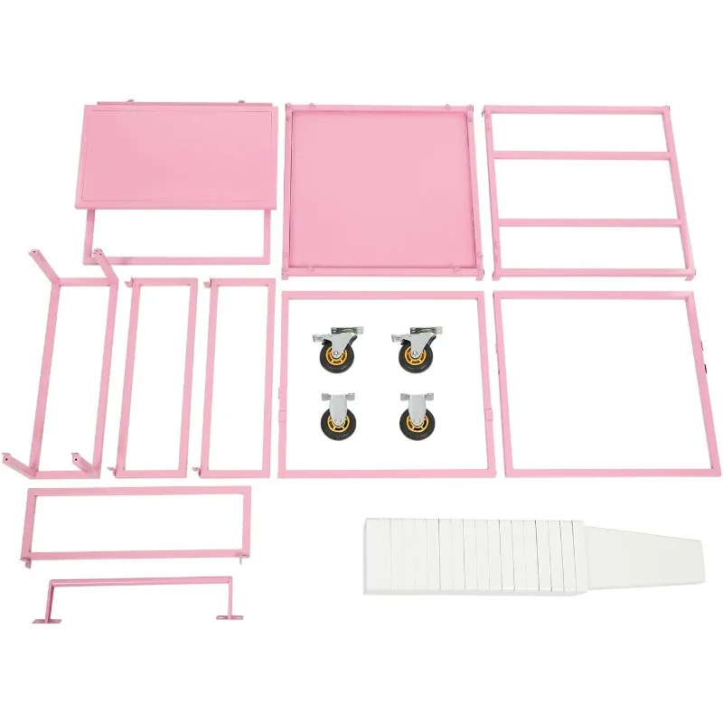 Wagen-Pflanzenständer, rollendes Blumen-Präsentationsregal aus Metall mit 18 Eimern und Sonnenschirmen, mehrere Blumentopfhalter-Regal für H