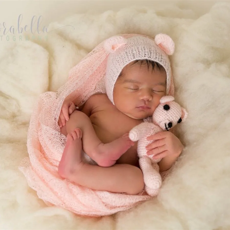 

Mohair Newborn Bear Hat and Teddy Bear Set Newborn Photo Prop