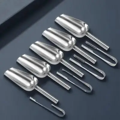 5Pcs Stainless Steel Ice Scoop and Ice Tongs Set for Wedding Buffet Bar Restaurant Home Use Candy Dessert Scooper Protein Powder