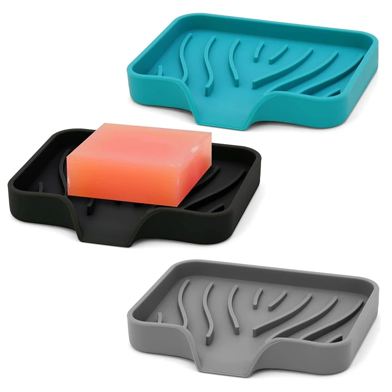 Silikon-Seifenschale mit Abfluss, Küchenseifenschale, Dusche, selbstentleerende Seifenschale, weicher Badezimmer-Seifenhalter für Küche und Badezimmer