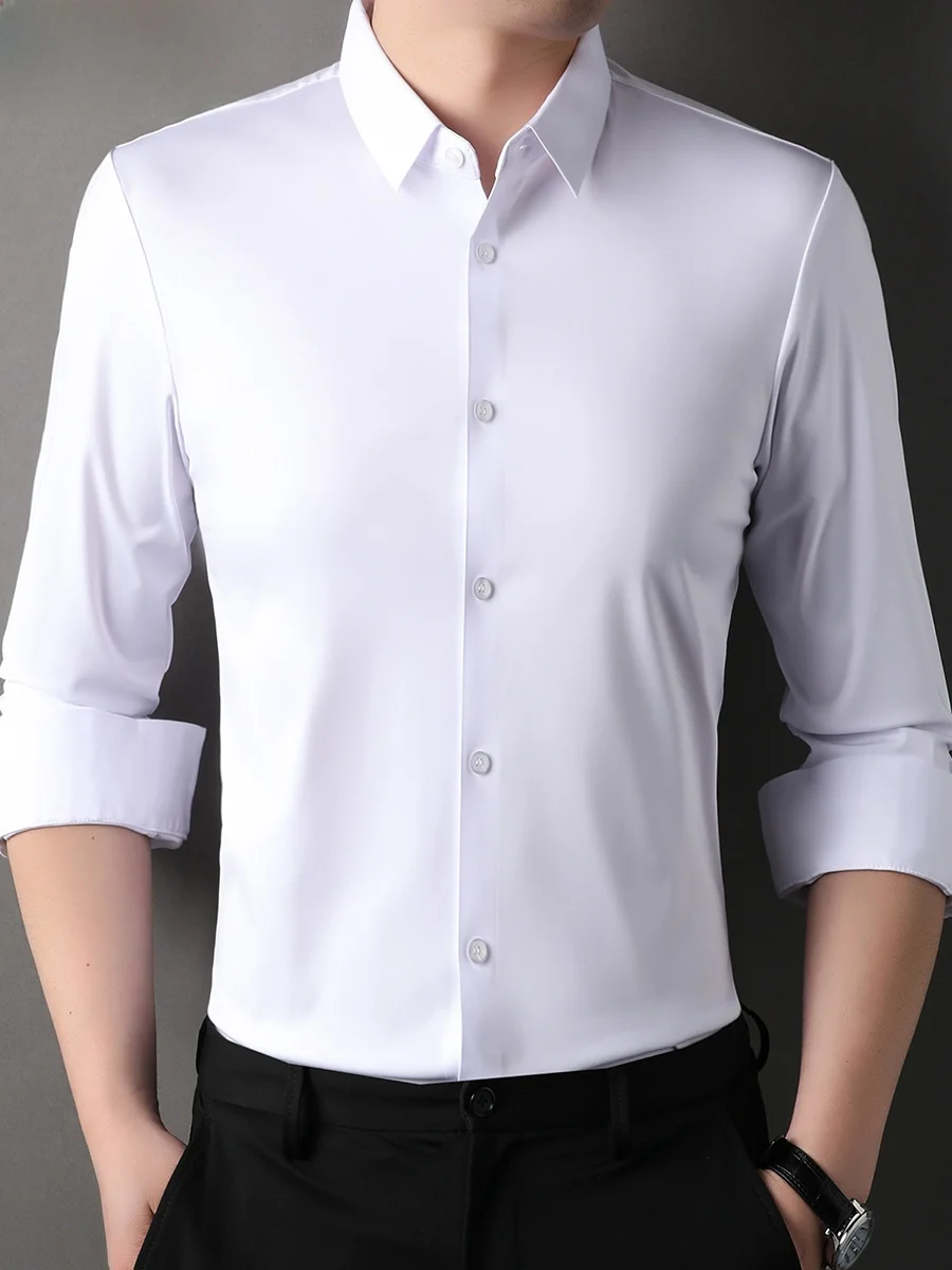 

High Elastici Iron Free Busin Long Sve Ice Silk irt Men's Profional Workwear Stand Fit TUCANO Woodpeer