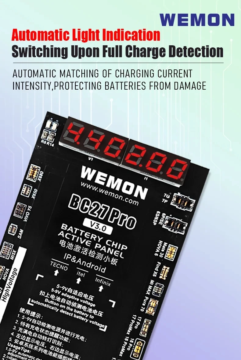 WEMON BC26 Pro V11.0 BC27 PRO V3 Carte de détection d'activation de charge compacte pour iPhone 6-17PM et Android
