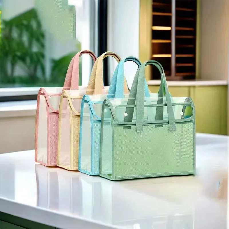 

1-Piece Green Storage - Hand Strap, Main+2 Mesh Pockets, Transparent PVC for Daily/Stationery Pro Use