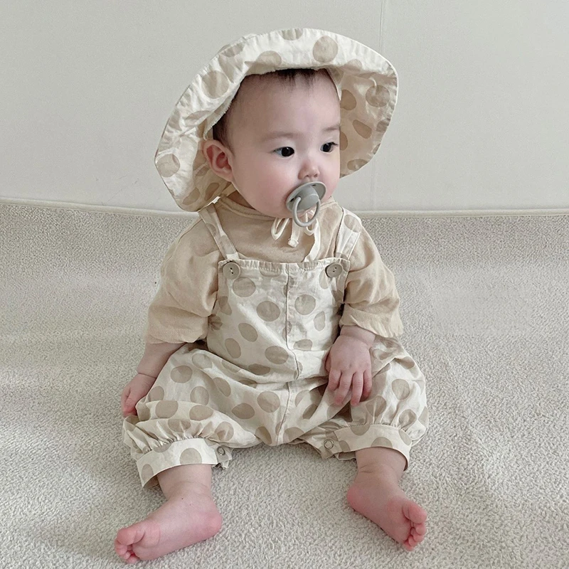 Korean Style Newborn Baby Girls Boys Clothing Sets Cotton Short Sleeve T-shirt+Hat+Romper Toddler Baby Clothes Suit For Summer