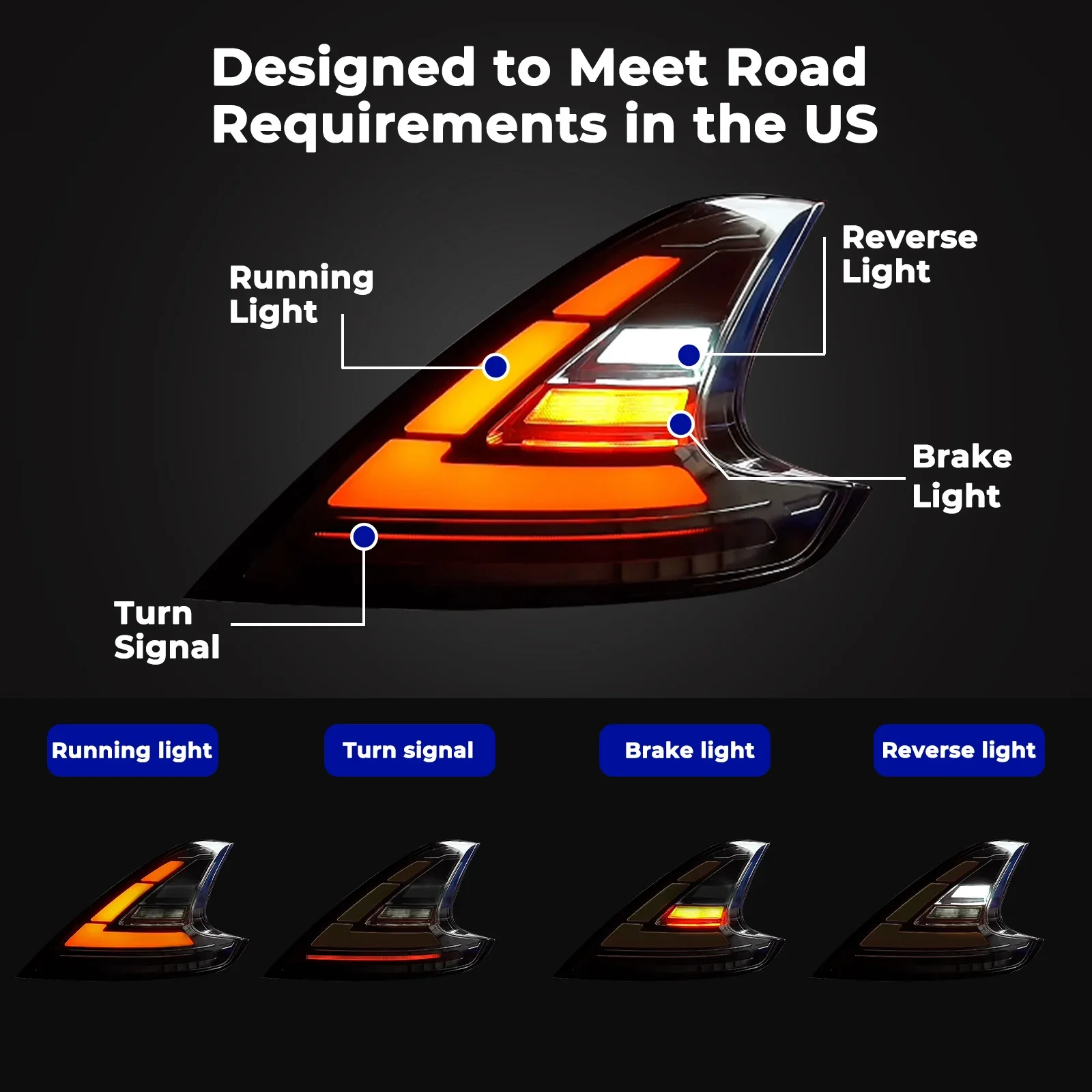 Tail Lamp For Nissan 370Z Dynamic LED Tail Lights with Red Yellow Lens ABS Material Reverse Brake Turn Signal Fog Lamps