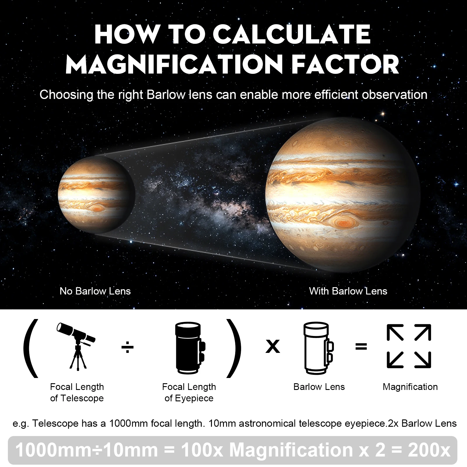 Datyson 5P0083BCD 1.25 بوصة 2x/3x/5x تلسكوب فلكي عدسة بارلو معدنية لمراقبة الكواكب المهنية
