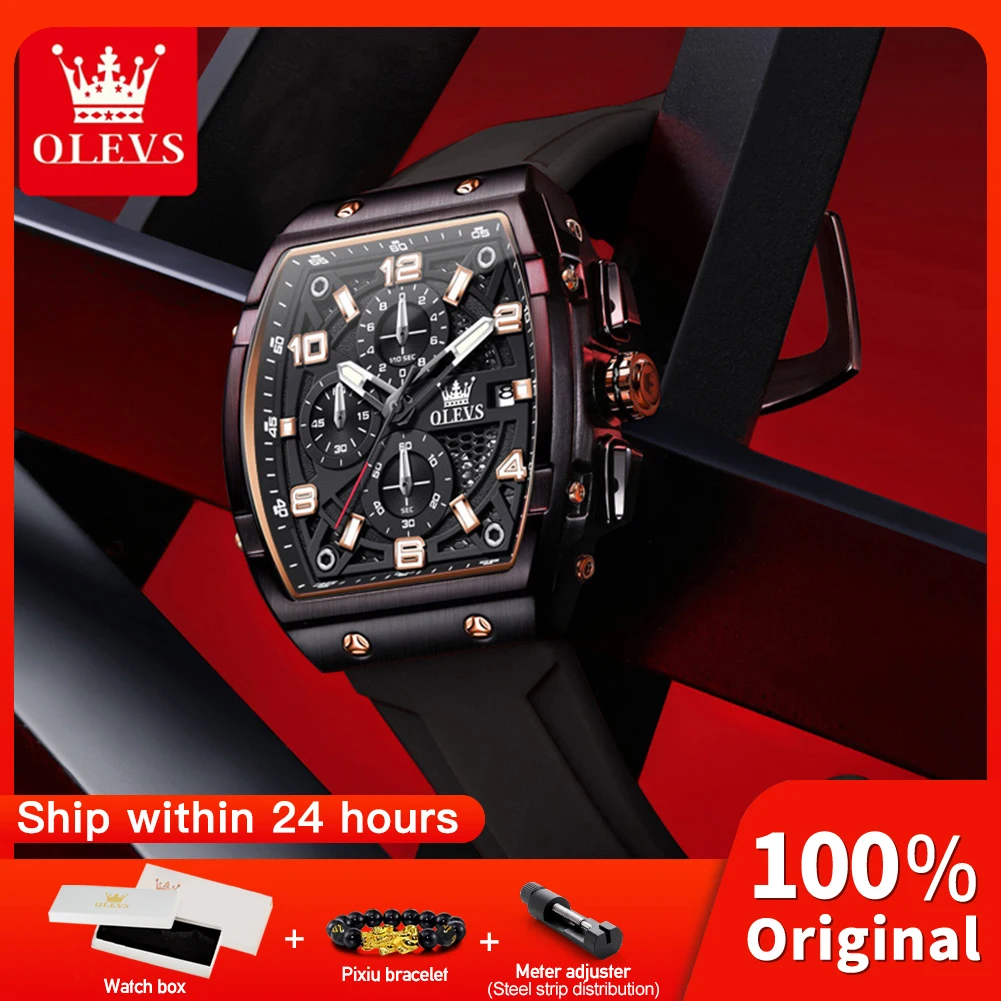 OLEVS 2976 New Mens Watch  Silicone Strap Quartz Watch Hollow Out Watches Waterproof Luminous Sports Watches For Men Original