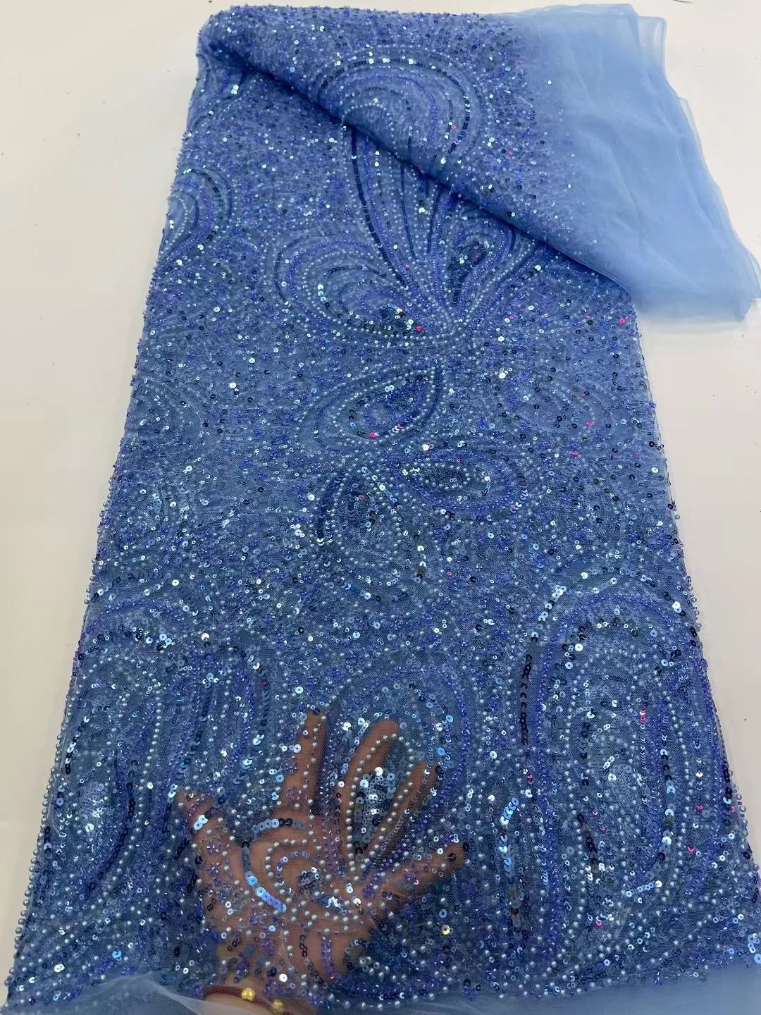 

French Beaded Sequins Lace Fabric Floral Embroidery High Quality Mesh Tulle African Lace Fabric Nigerian Wedding Dress for Women