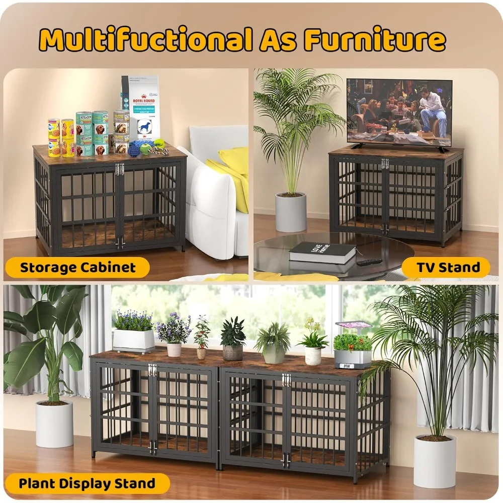 أثاث قفص للكلاب، مقاسات وألوان مختلفة اختيارية، قفص غير قابل للتدمير للكلاب عالية القلق مع طاولة خشبية #5