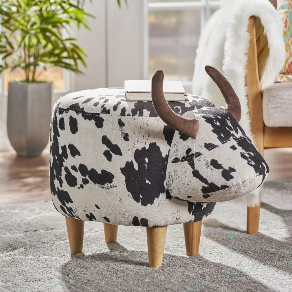 

Velvet Cow-Shaped Ottoman, Cute Wood Foot Stool Shoes Changing Seat with Cushioned for Adult Playroom, Porch Furniture, Stool