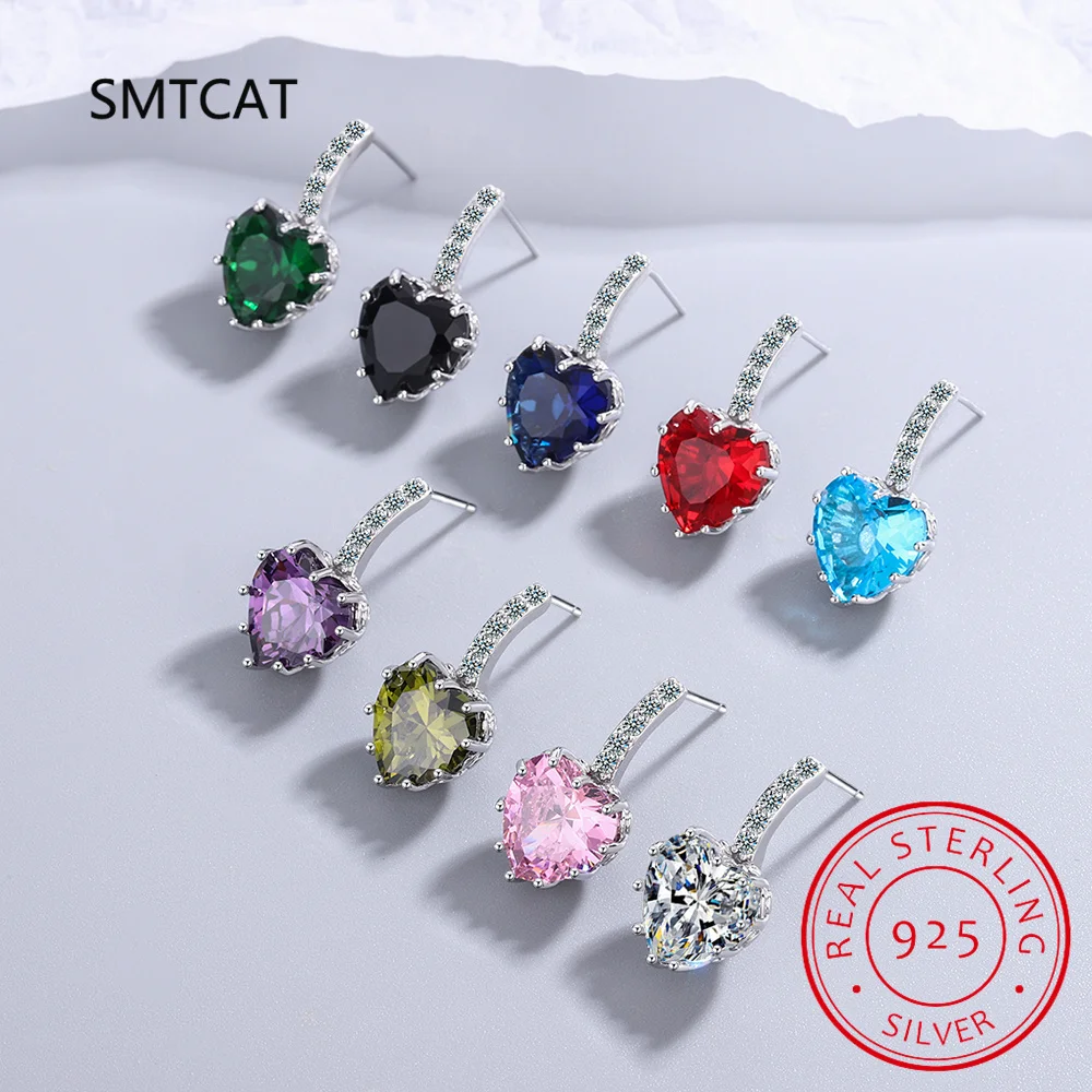 Heart Genuine Natural Garnet Red Ruby 925 Sterling Silver Stud Earrings for Women Fashion Statement Gemstone Jewelry Oorbellen
