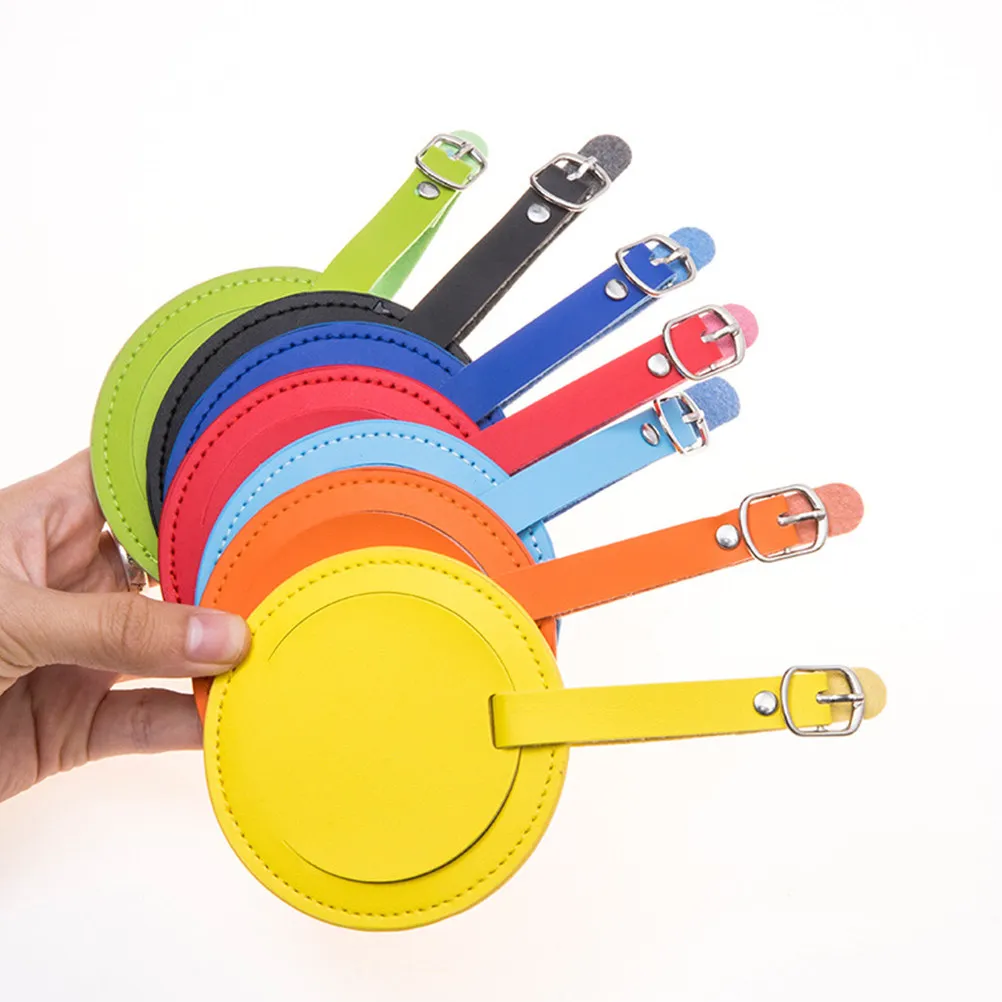 

2Pcs Luggage Tags Round PU Travel Bag Id Holder Name Card Suitcase Identifier Strap Attachment Bright Tag