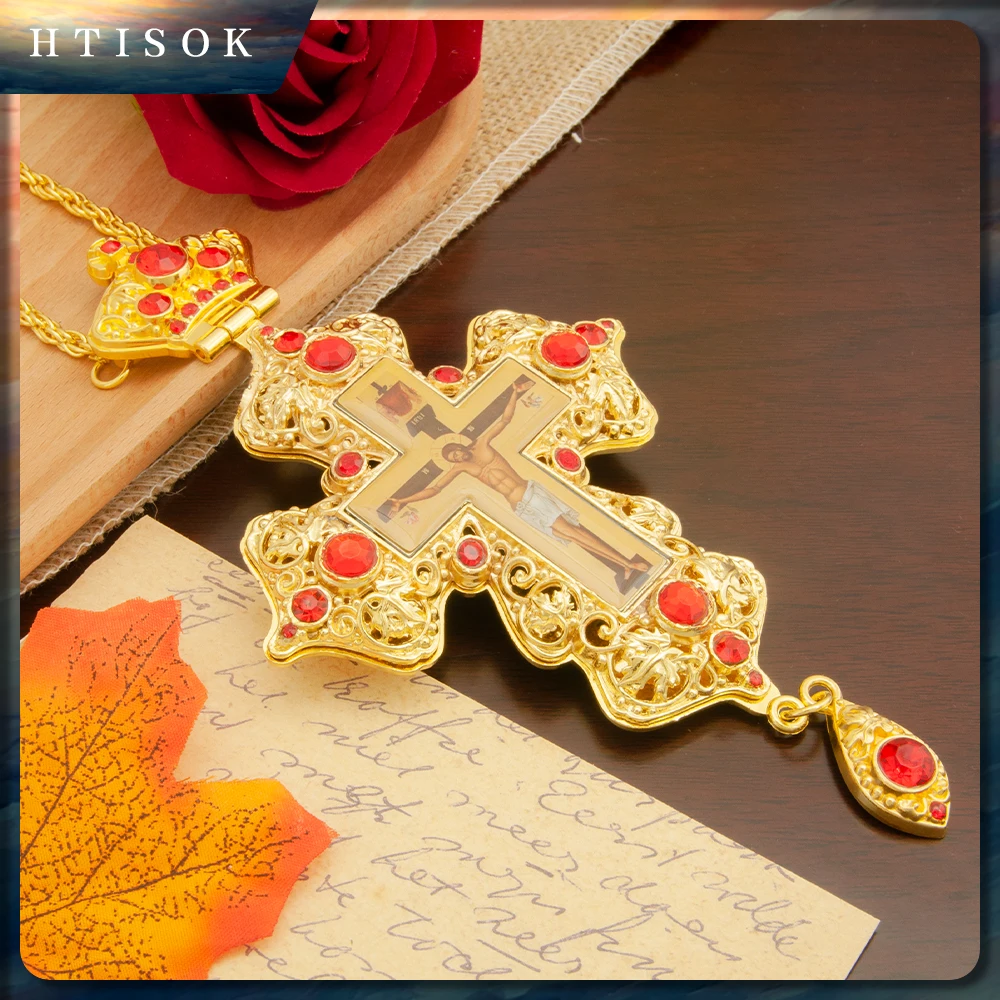 HTISOK alloy hollow Eastern Orthodox cross pendant holder personal prayer cross holiday gift cross Mass ceremony item