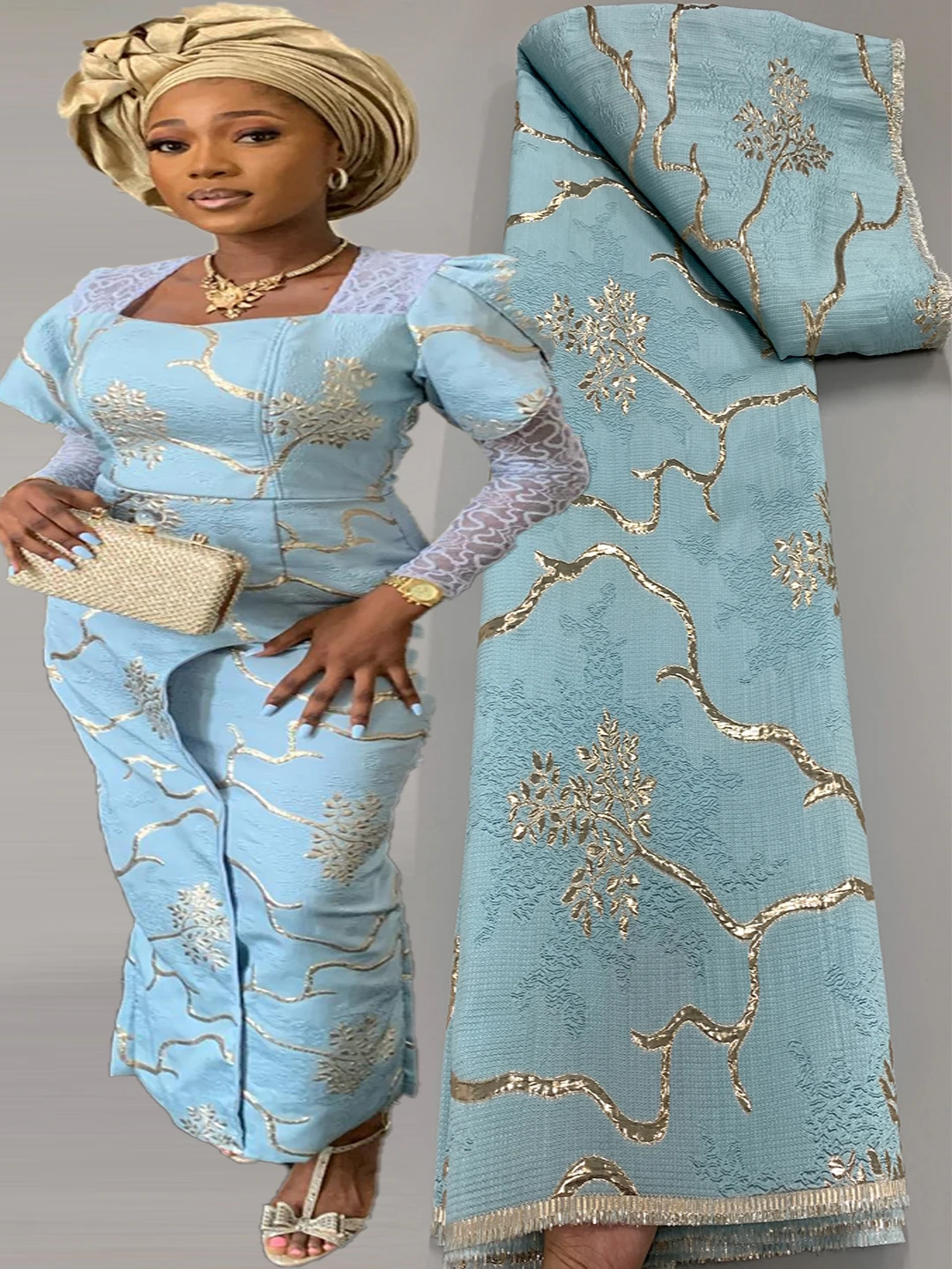 

Hot Sale French Brocade Jacquard Lace Fabric 2023High Quality African Gilding Embroidery Fabric Lace For Women Wedding Dress Sew