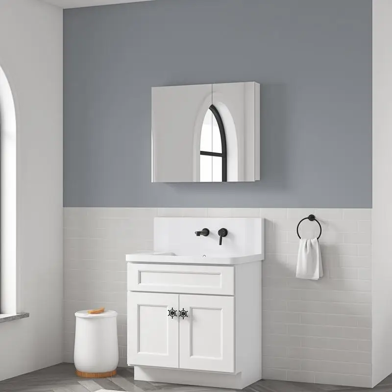 

Frameless Beveled Edge Mirror Medicine Cabinet, 30" W x 26" H, Bathroom Storage Solution
