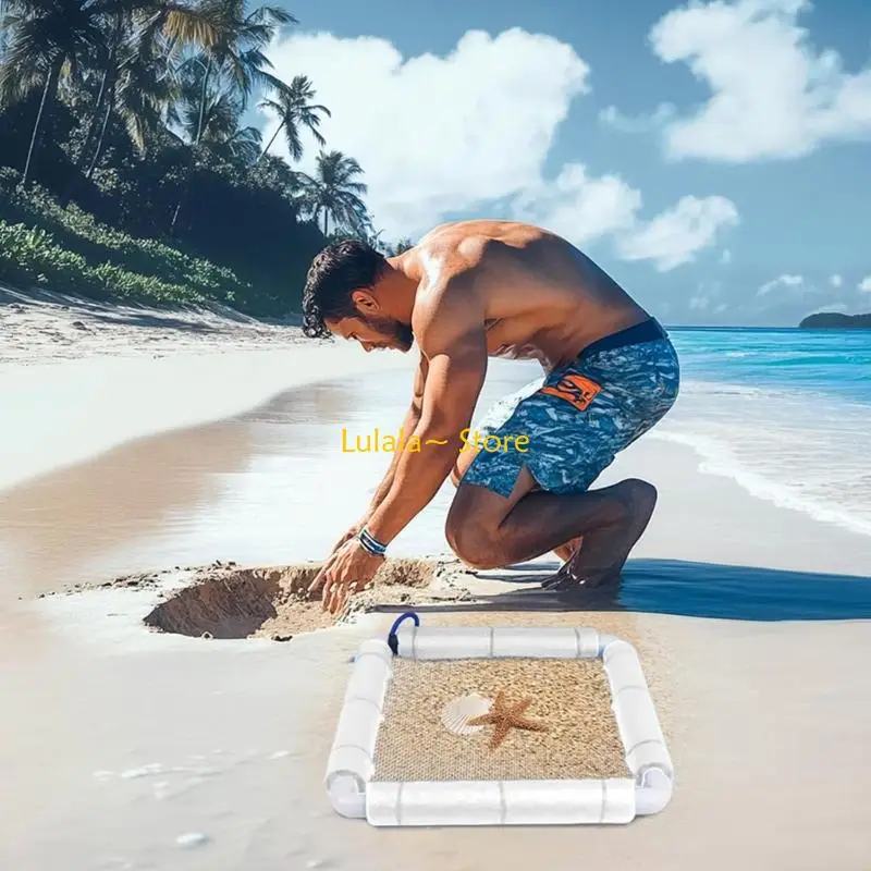 Y4QA Kids Beach Sand Sifter With Square Screen and Blue Clips, 13 x 13 in Beach Toy for Shell Shoreline Use, and Sandpit Fun