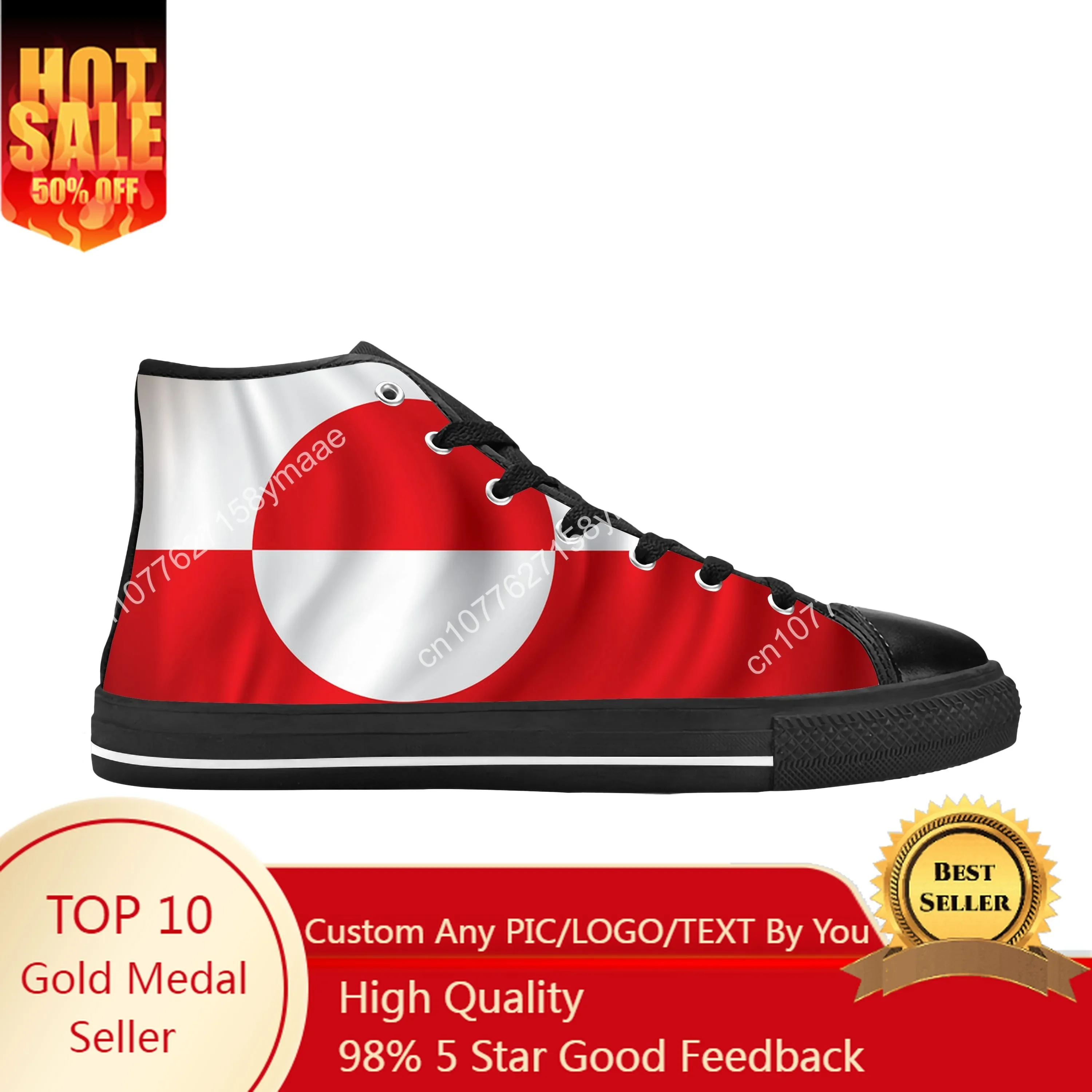 

Hot Greenland Flag Patriotic Pride Denmark Danish Casual Cloth Shoes High Top Comfortable Breathable 3D Print Men Women Sneakers