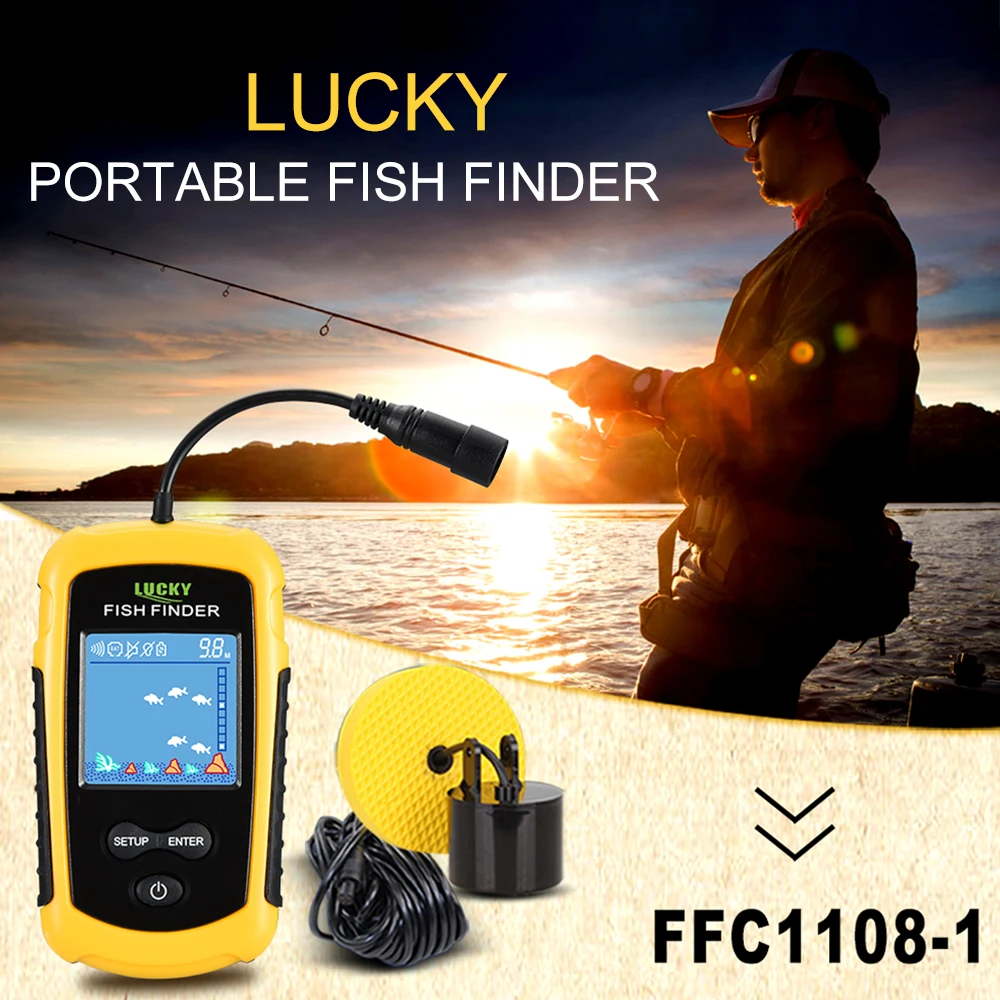 LUCKY LCD Color Screen Portable Wired Fish Finder 100M Depth Range Sonar Echo Sounders Fishfinder