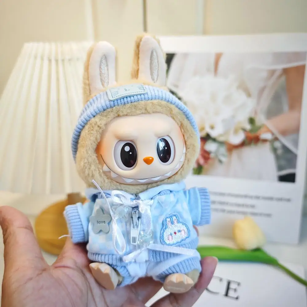 For Labubu 17cm Doll Clothes Cute Plush Doll Clothes Headband Hoodie Coat Trousers Doll Dress Up for Labubu Dolls Fans Gift