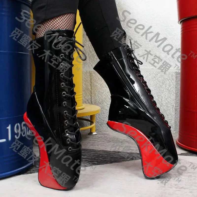 

Customized new ballet horseshoe high-heeled cross strap color blocked short boots, nightclub queen style high heels, foreign tr