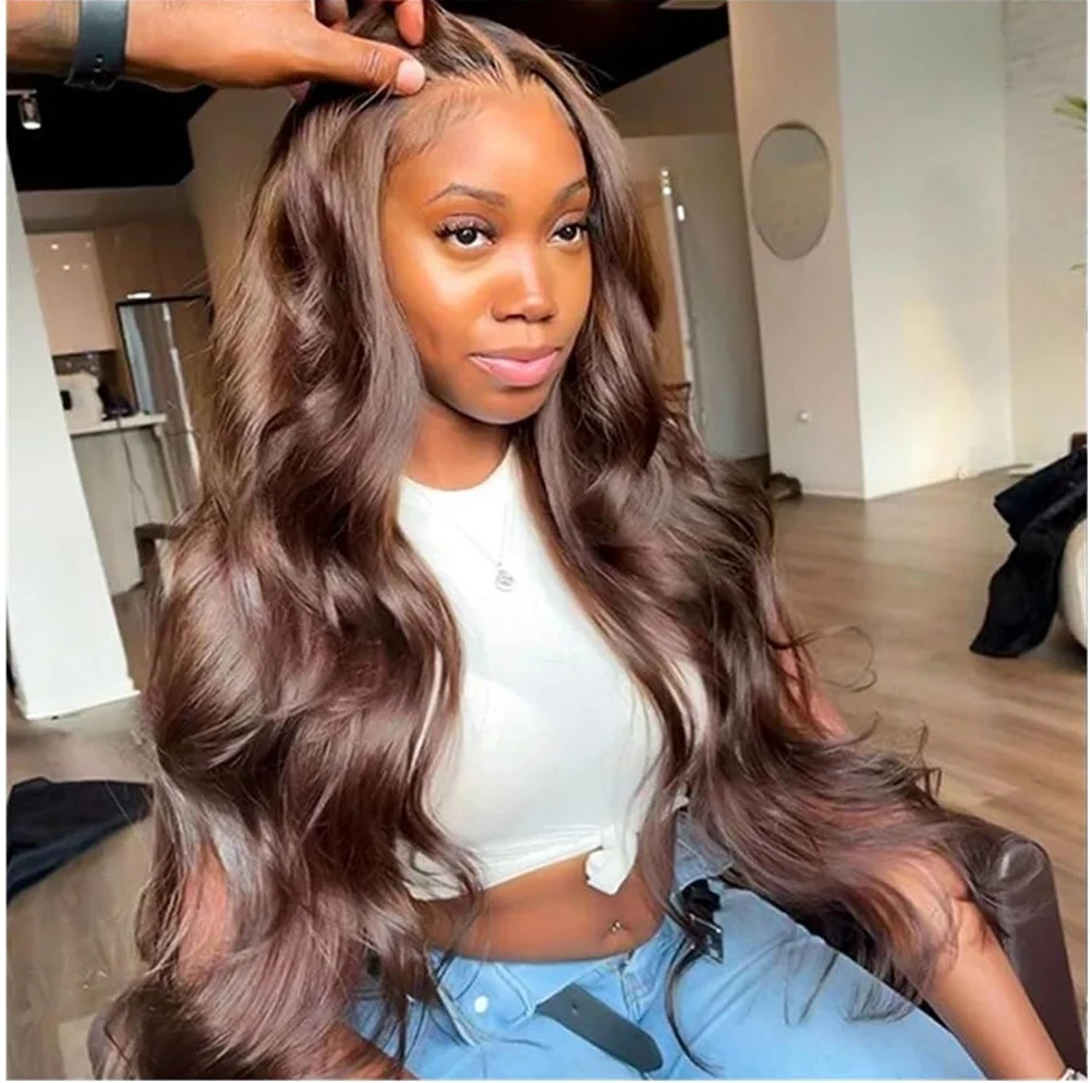 Vietnamese Remy Hair Wig HD 220% 30 34 40 44 Inches Chocolate Brown Body Wave 13x6 Lace Front Human Hair Wigs Water Wave Brown Colored 13x4 Lace Frontal Wig