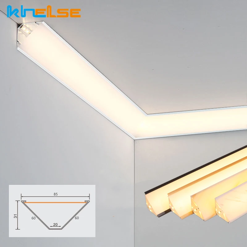 V Shape Ceiling Top Corner Linear Lamp LED Aluminum Profile No Slotting Wall Ceiling Plaster Line Luminous Decoration Light