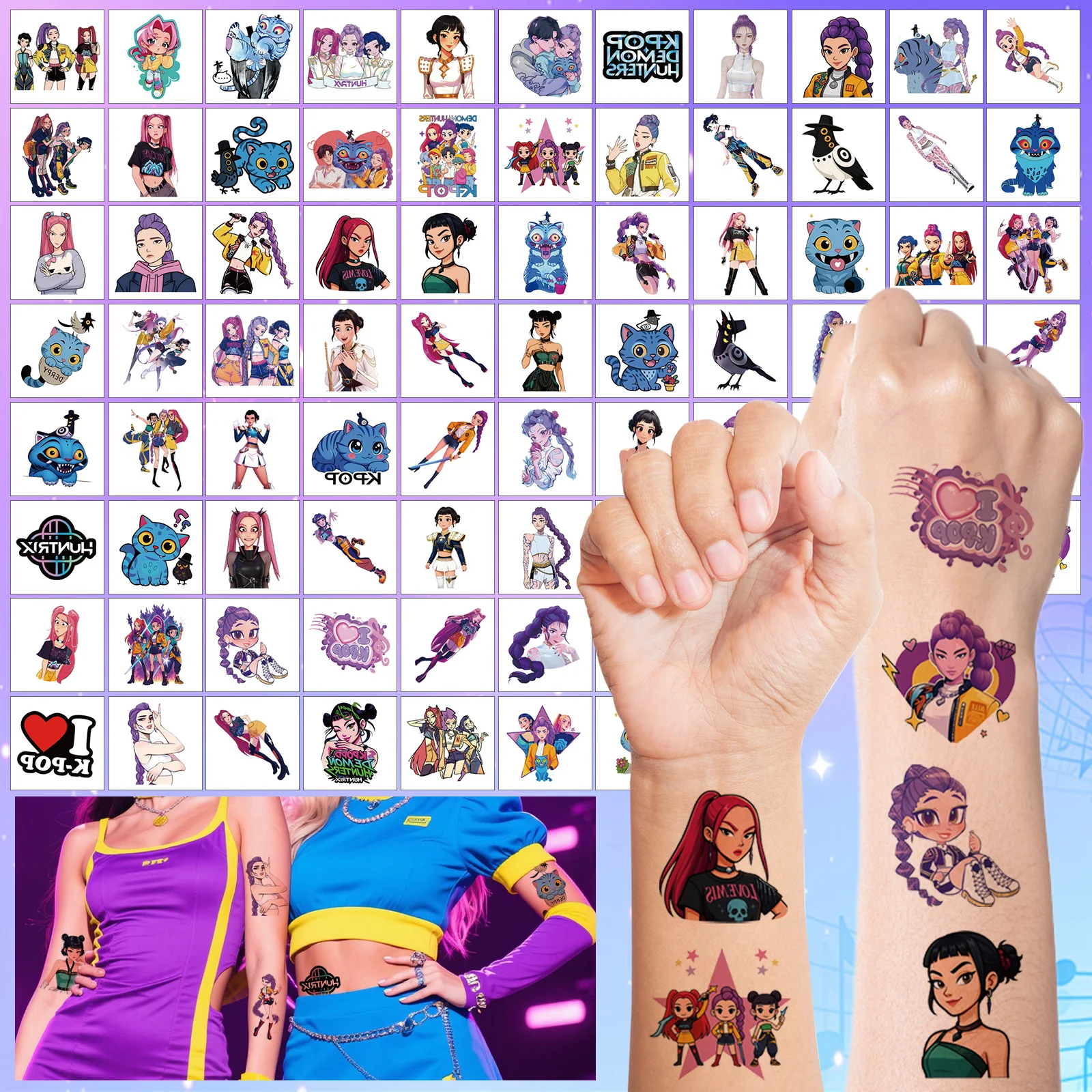 

hh40pcs KPOP Witch Hunt Anime Cartoon Temporary Tattoo Stickers Set Creative Kids Gift Merchandise Collection for Fans