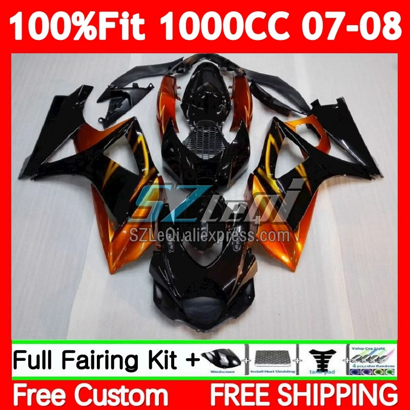 Injection For SUZUKI GSXR-1000 GSXR 1000CC Orange black 1000 CC 82No.9 K7 GSX-R1000 GSXR1000 07 08 GSX R1000 2007 2008 Fairing