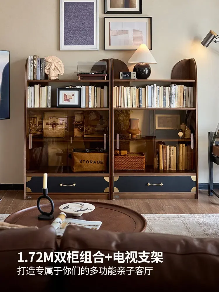 HYS  medieval solid wood living room display cabinet half wall bookcase floor cabinet