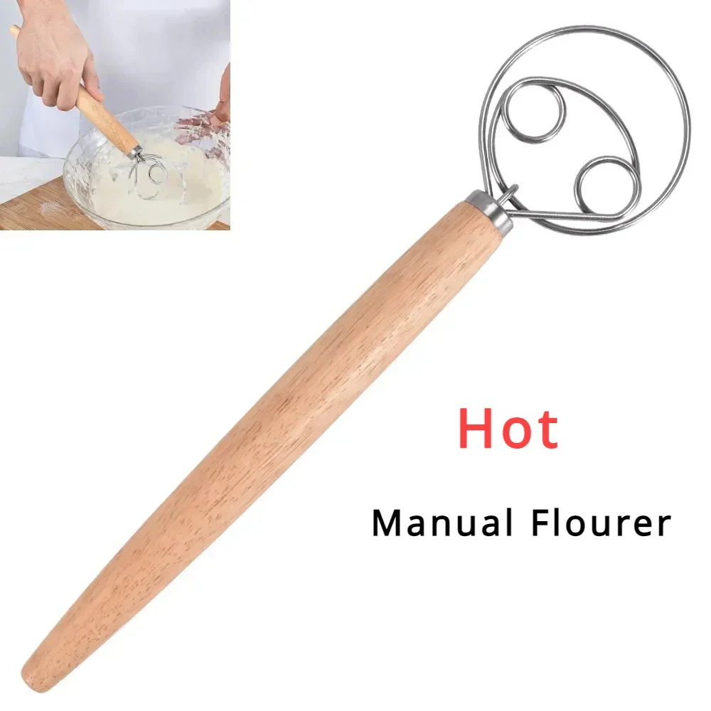 

Cake Tools Danish Dough Whisk Stainless Steel Dutch Bread Dough Hand Mixer Wooden Handle Kitchen Baking Tools Artisian Blender