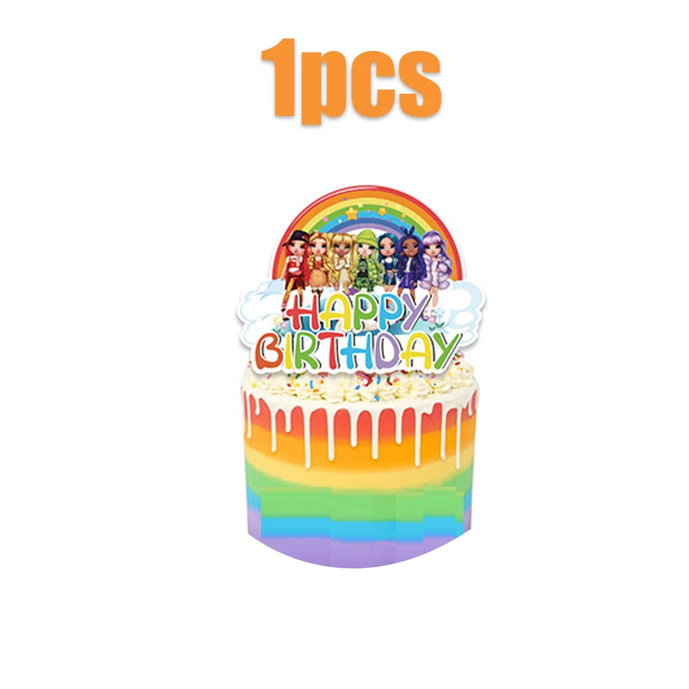 Tema bambola arcobaleno 1 pz/lotto Decorazione torta Topper per carte per bambini Ragazzi Forniture per feste di compleanno Baby Shower Cupcake Picks